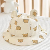 Korea Cotton Baby Bucket Hat with Ears Boys Girls Cute Cartoon Bear Breathable Sun Fisherman's Hat Kids Outdoor Child Panama Cap