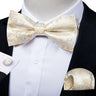 Classic Black Men Bow Ties 100% Silk Bowties Butterfly Pocket Square Cufflinks Set Suit Paisley Gold Pre-Tied Bow Tie DiBanGu