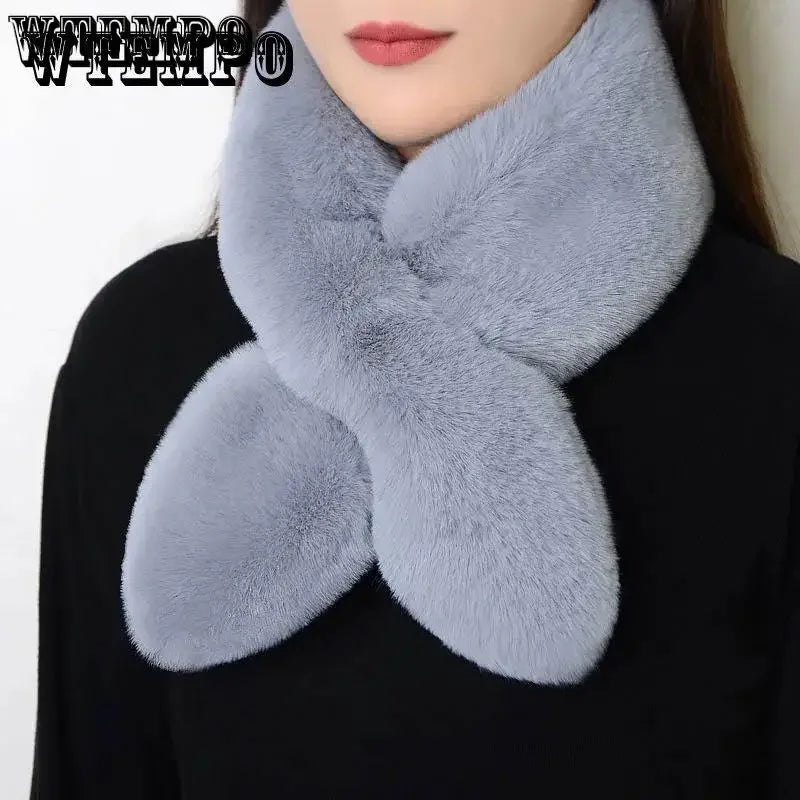 WTEMPO Solid Color Scarves for Ladies Neck Warmers Long Fluffy Scarf Thick Warm Neck Collar Faux Fur Muffler Scarf