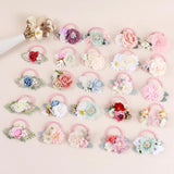 Handmade Flower Elastics Hair Ties For Kids Girls Stretchy Rubber Hairband Slim Headband Scrunchies Ponytail Holder Ring Loop