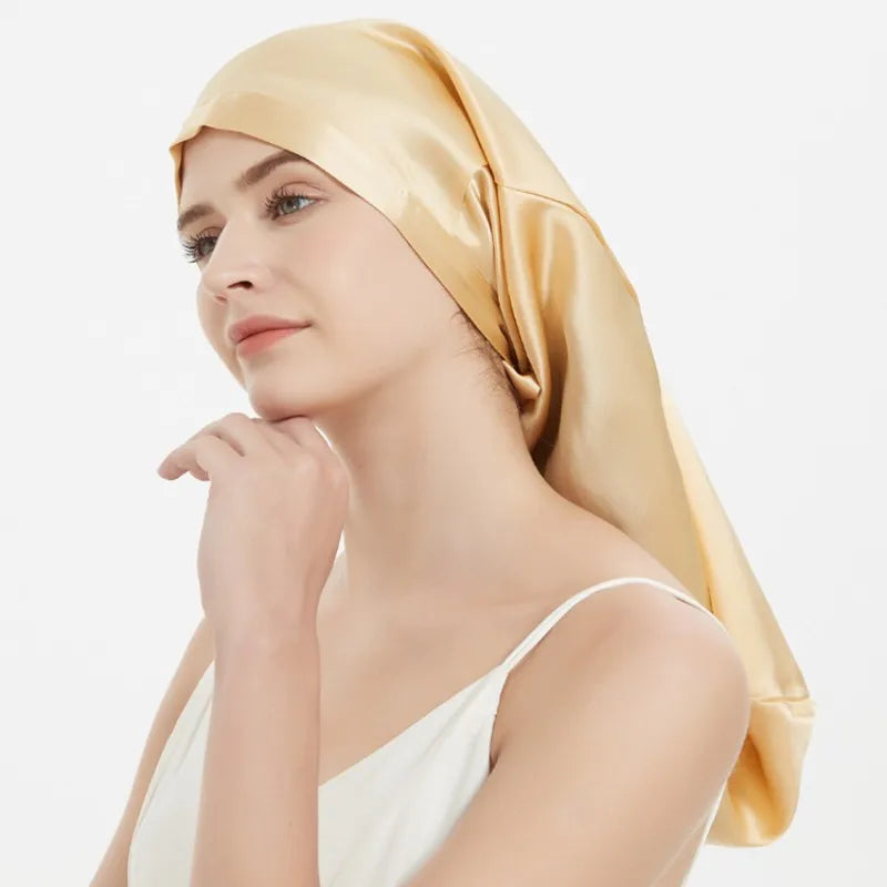 100% Mulberry Silk Sleep Cap for Long & Curly Hair Nightcap with Adjustable Hair Wrap for Woman