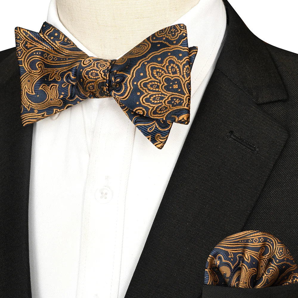 EASTEPIC Striped Bow Tie for Men Hanky Set Plaid Accessory Paisley Neckwear Floral Design Polka Dot Pure Black Evening Party