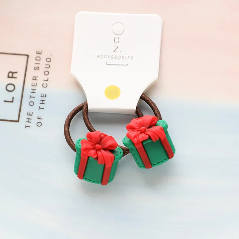 2pcs New Cute Cartoon Christmas Elk Elastic Hair Bands Rubber Hair Rope Tie Girls Hair Scrunchie Ponytail Holder Gum Accessories