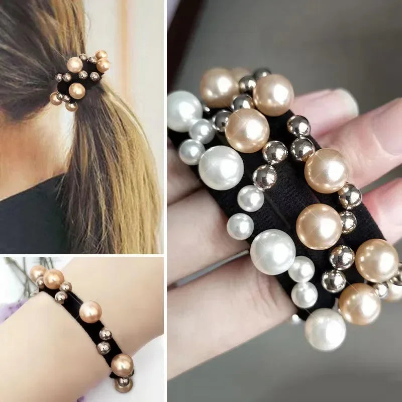 Korean Elastic Streamer Pearl Hair Ties Rope Female Students  Bands   Ins Rubber  Accessories for Women