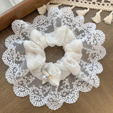 French Lace Pearl Rose Flower Elastics Hair Band For Women Cream White Scrunchies Hair Ties Ponytail Holder Hair Accessories