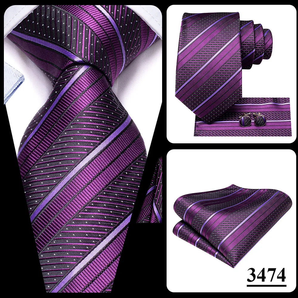 Hi-Tie Purple Lilac Floral Striped Silk Elegant Tie For Men Groom Wedding Men Necktie Pocket Square Cufflink Accessory Wholesale