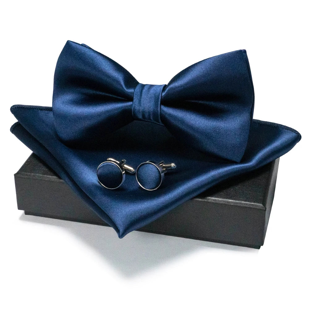 EASTEPIC Men's Bow Tie Sets Including Cufflinks and Handkerchieves Bow Ties with Adjustable Straps for Formal Occasions