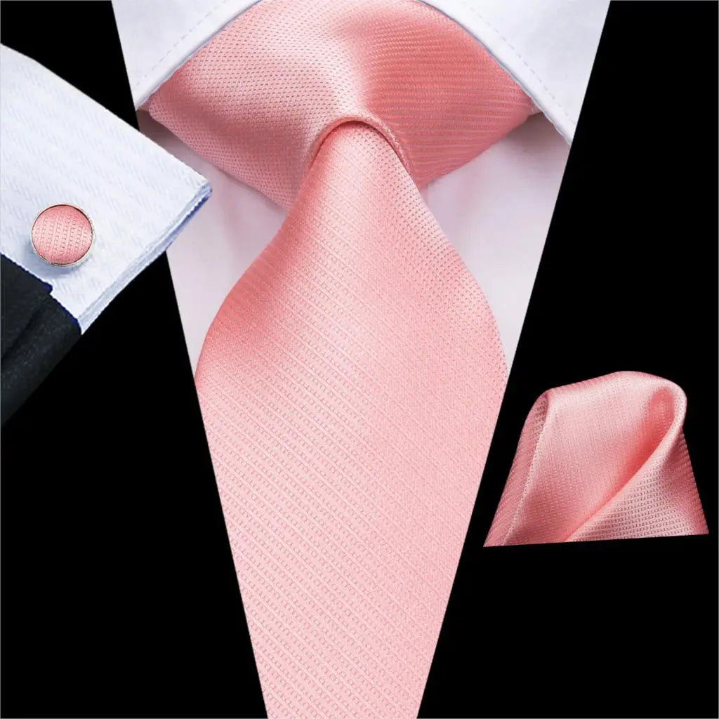 Hi-Tie Solid Rose Pink Coral Paisley Mens Silk Wedding Tie Fashion Design Necktie For Men Quality Hanky Cufflink Business Party