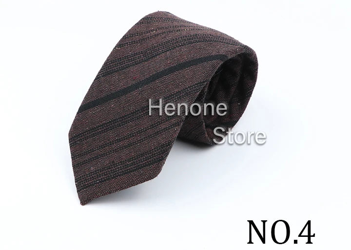 High Quality Mens 7cm Ties Classic Brown Red Striped Plaid Cotton Handmade Necktie Narrow Skinny Cravat Casual Tie Accessories