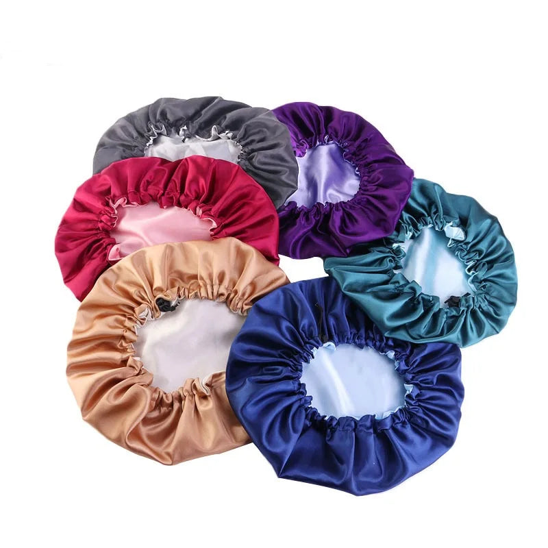 Double-Sided Sleeping Hat Adjustable Nightcap Bathing Hat Girl Sleep Protector Tool