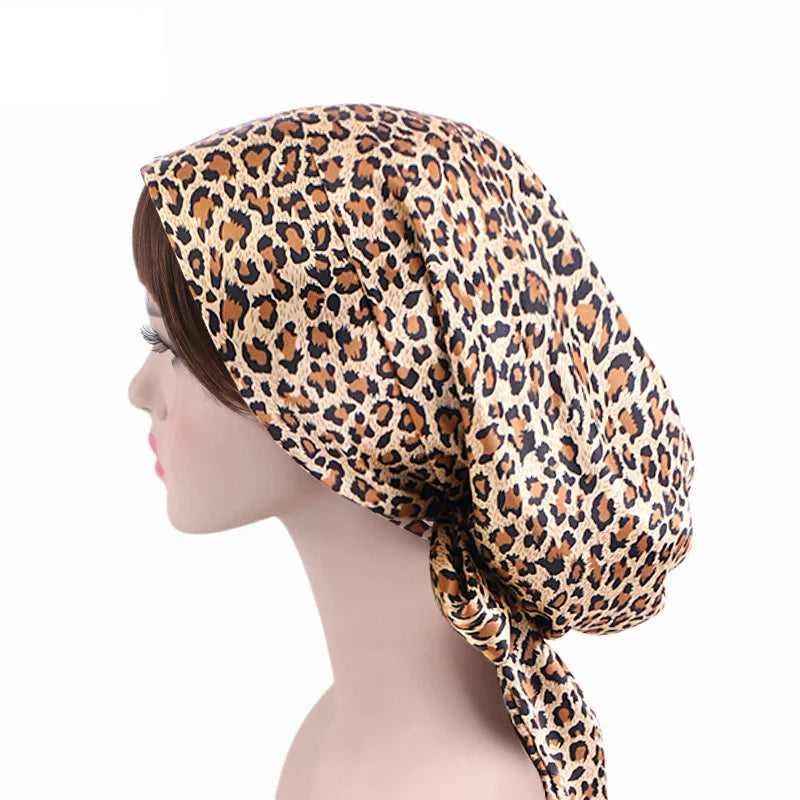 New Women silky satin night sleeping cap head wrap Bowknot Turban Pre Tied Fitted Bandana Chemo cap Nightcap hair loss patients