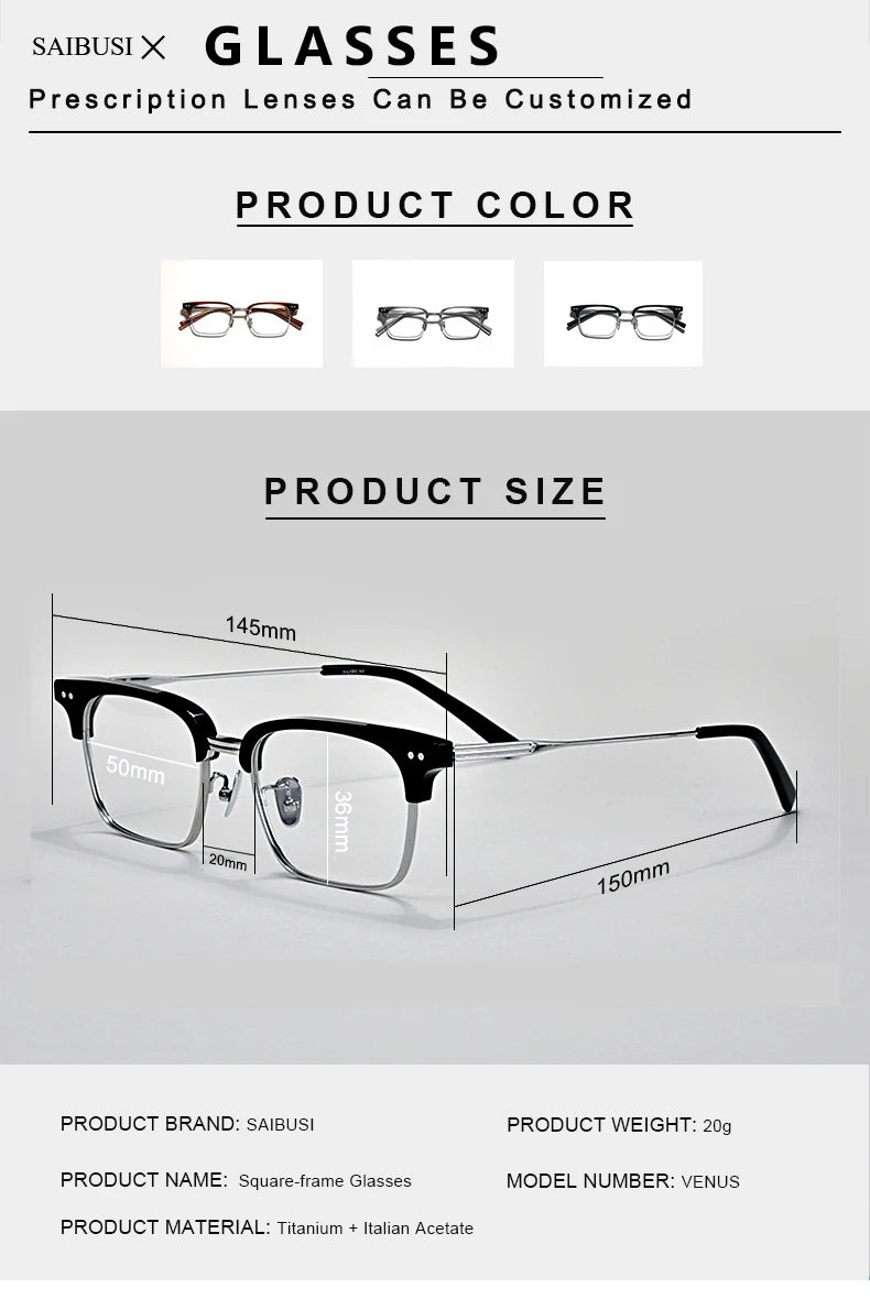 2024 new Italian imported titanium eyeglasses frame star the same fashion VENUS men reading myopia presbyopia optical glasses