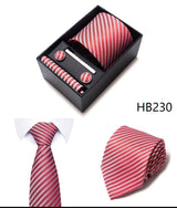 65 Colors Fashion Tie Handkerchief Set Tie Clip Necktie Box Man's Shirt Dark Red  Accessories Men Wedding Holiday  Gift