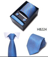 65 Colors Fashion Tie Handkerchief Set Tie Clip Necktie Box Man's Shirt Dark Red  Accessories Men Wedding Holiday  Gift