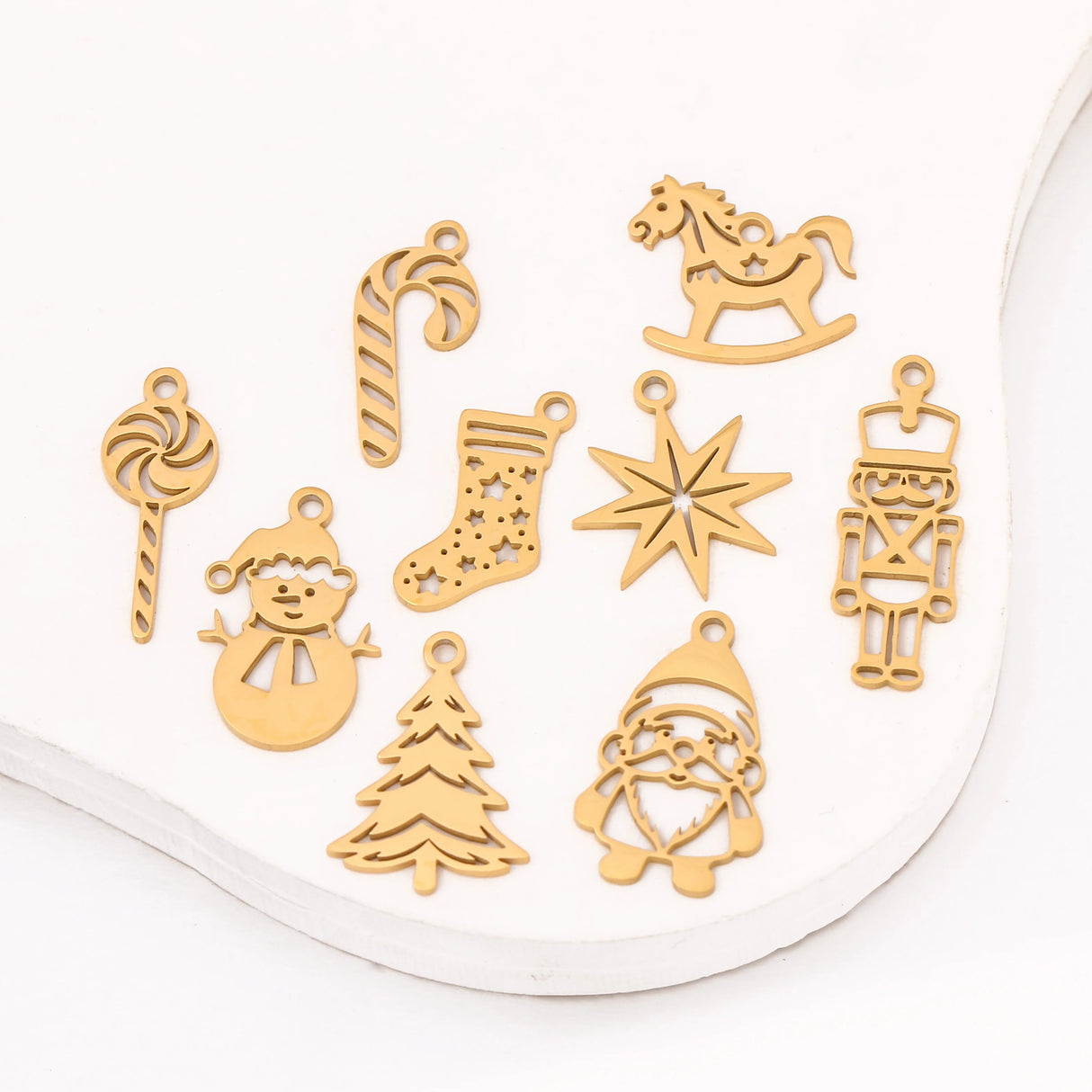 5Pcs Xmas Tree/Candy Cane/Snowman/Santa Claus Charm Stainless Steel Boots Christmas Pendant DIY Necklace Bracelet Jewelry Making