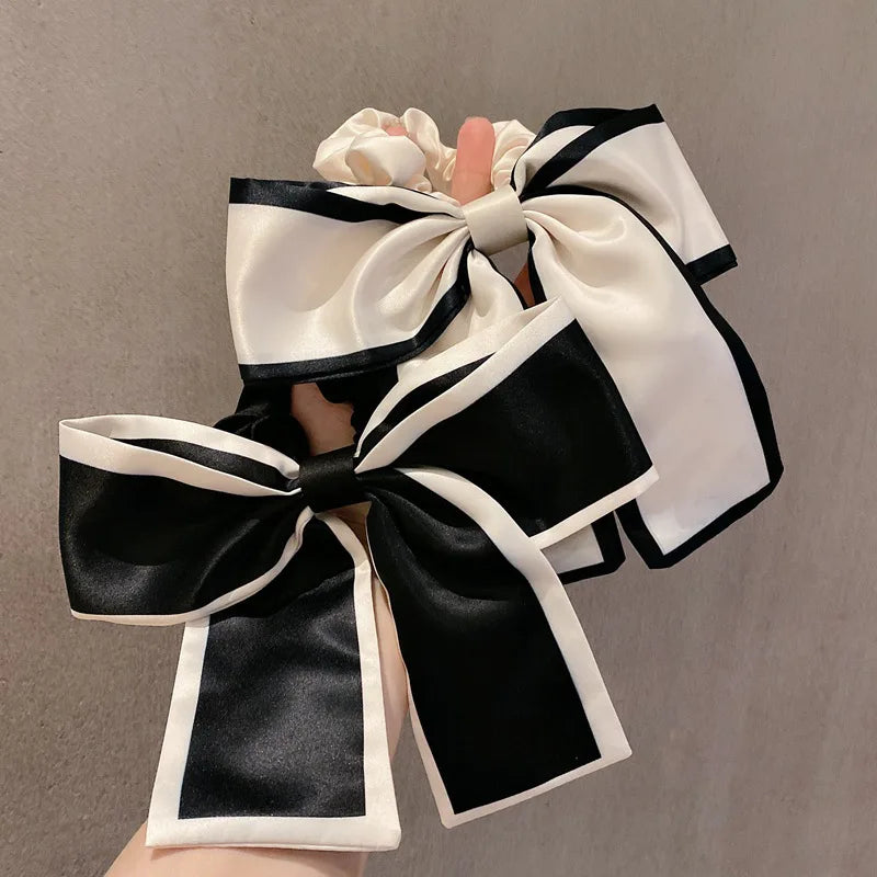 Chouchous pour cheveux coréens noirs avec nœud en soie pour femmes, élégants, élastiques, queue de cheval, accessoires pour cheveux