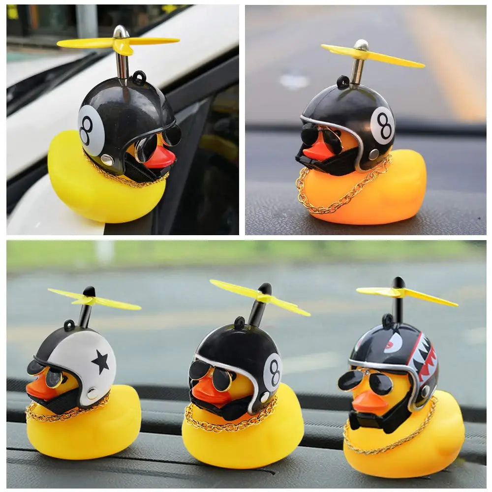 Rubber Duck Toy Car Ornaments Yellow Duck Car Dashboard Decorations Motor Accessories Yellow Duck Ornaments with Helmet for Bike