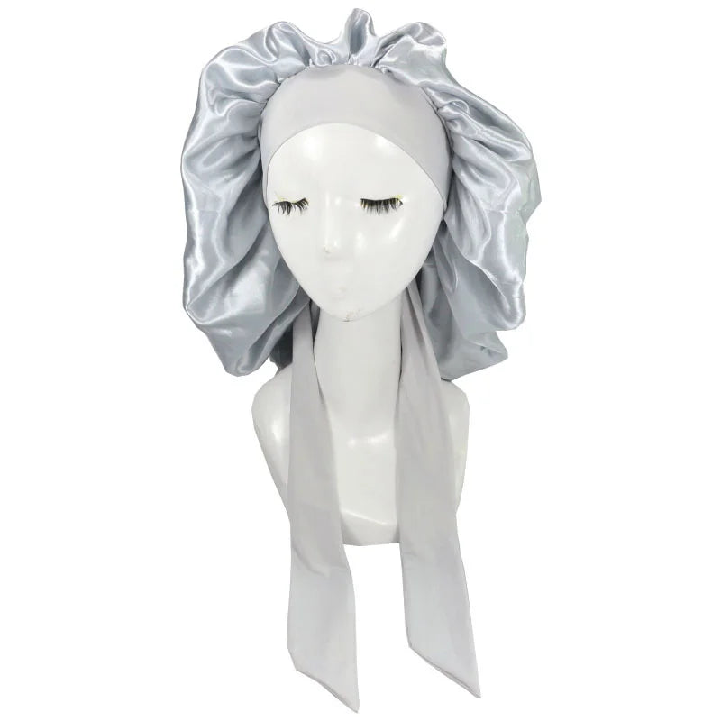 Women Big Size  Satin Cap for Sleeping Hat Night Sleep Cap Hair Care Silk Bonet Stain Hair Cap for Women Curly Springy Hair