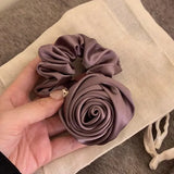 SIMPLEJEWEL™Handmade Rose Flower Elastics Hair Scrunchies, Ties  Satin Scrunchies Hair Band Ponytail Holder Band Scrunchies Ring