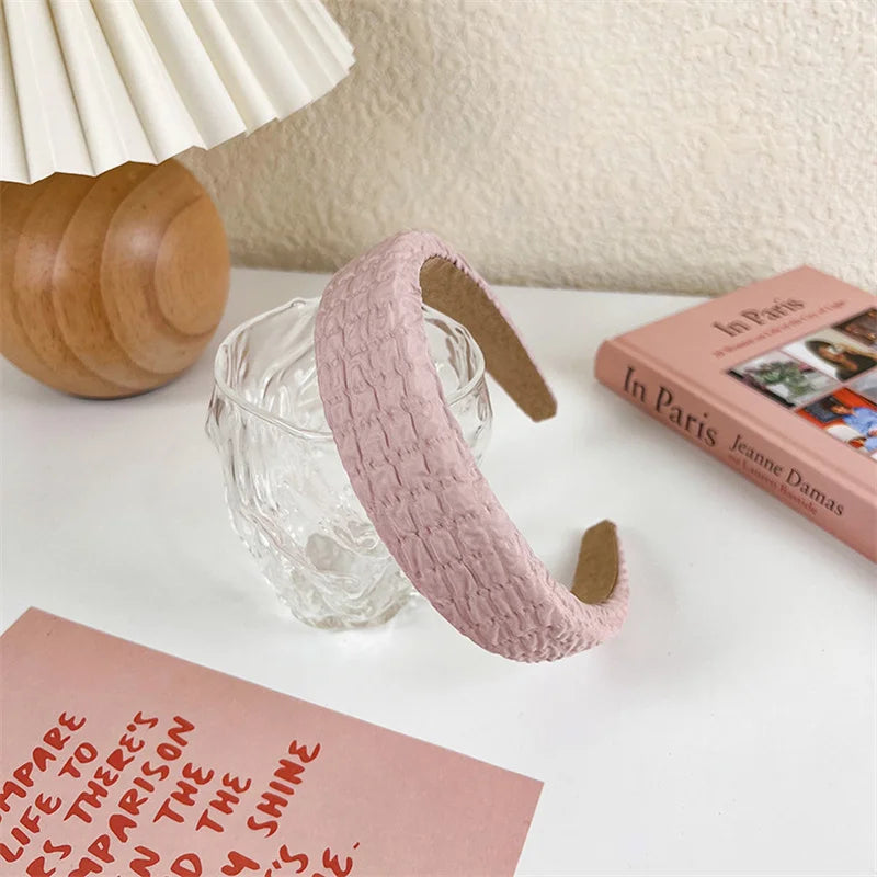 2022 Gentle Pink Womans Hairbands Girl Sweet Plush Wide Side Sponge Headband Hair Hoop Fashion Simple Solid Color Hair Accessory