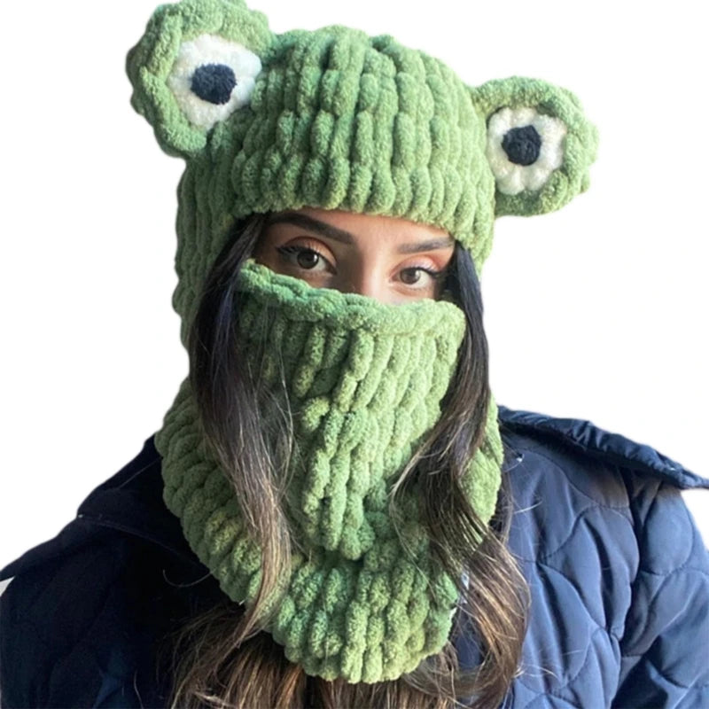 Winter Cartoon Knitting Hat Cute Animal Ear Cosplay Hat Outdoor Sport Hat Woolen Caps Windproof Headwear Balaclava Photo Props