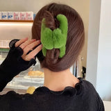 Vintage Women Large Real Otter Rabbit Plush Hair Clip Korea Autumn and Winter Elegant Shark Claw Girl Sweet Hair Accessories