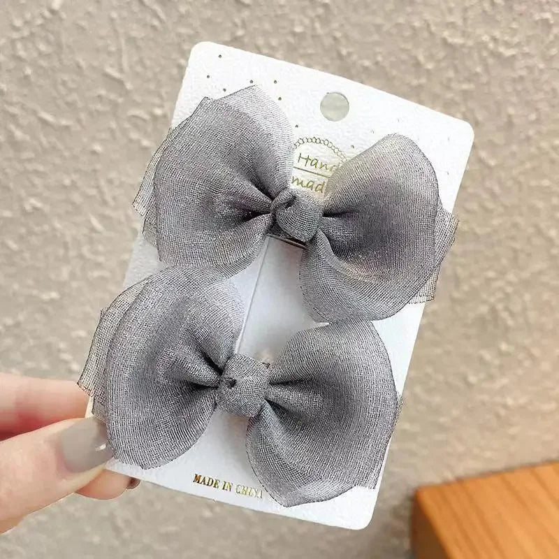 1Pair Cute Girls Hairgrips Hairpins Hair Clips Solid Color Ribbon Bow-knot Handmade Bows Barrettes Hair Accessories