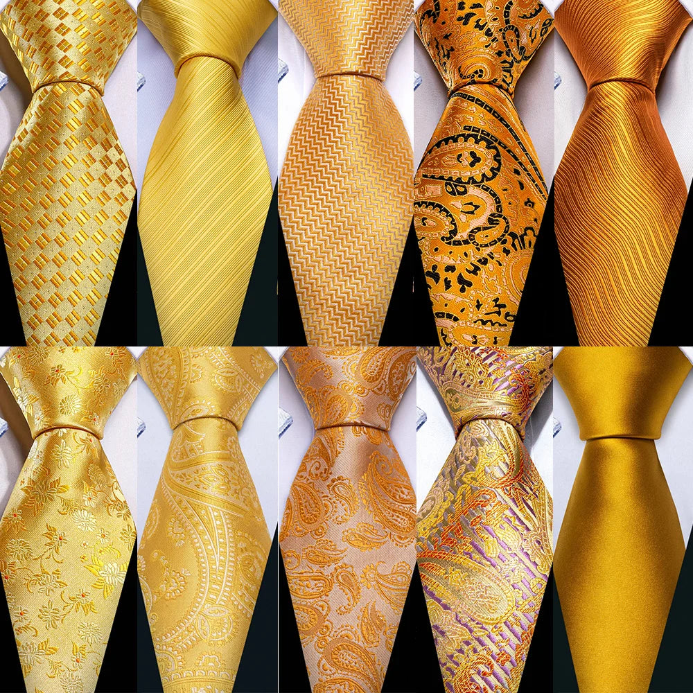 Classic Gold Silk Men Necktie Fashion Stripe High Quality Handkerchief Cufflinks Set Wedding Male Ties Business Party Barry.Wang