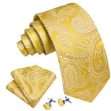 Classic Gold Silk Men Necktie Fashion Stripe High Quality Handkerchief Cufflinks Set Wedding Male Ties Business Party Barry.Wang