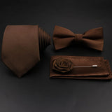 Hot Sale Red Blue Tie Set Polyester Slim Striped Necktie Bowtie Cufflink Brooch For Groom Suit Wedding Cravat Shirt Accessory