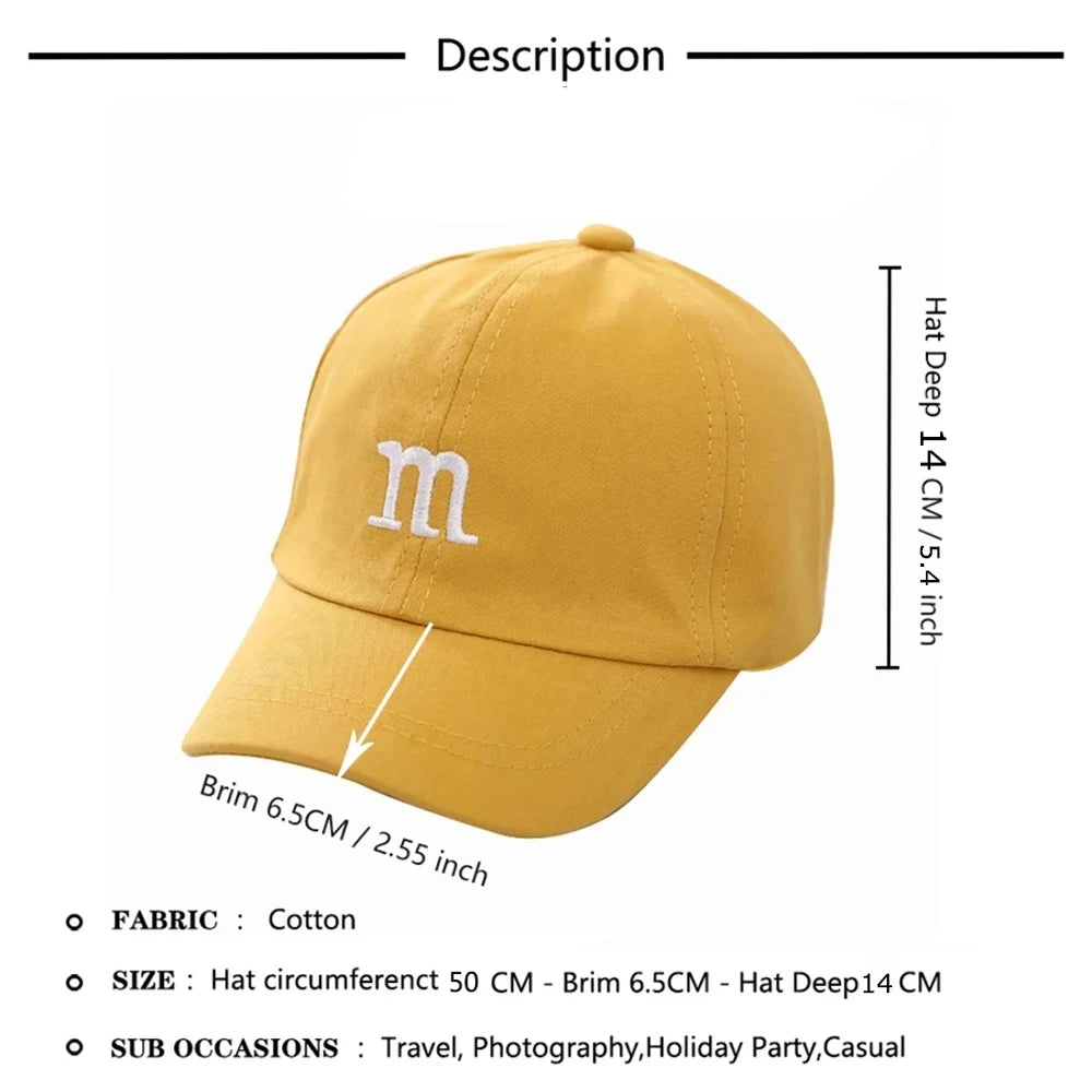Girls Boy Adjustable Hat Children's Kid Baseball Cap Sunscreen Baby Hat Hip Hop M Letter Embroidered Kids Caps 1-6-8-12-15 Years