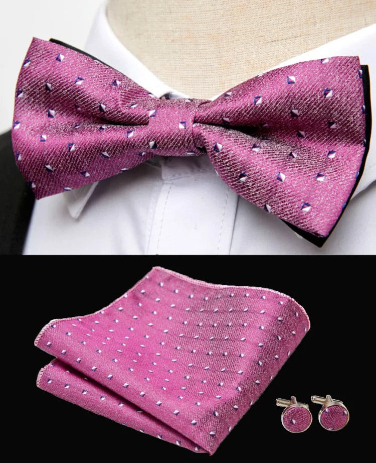 HUISHI Classic Blue Bowties For Men  Paisley Floral Bow Tie Pocket Square Cufflinks Suit Set Wedding Party Plaid Solid Butterfly