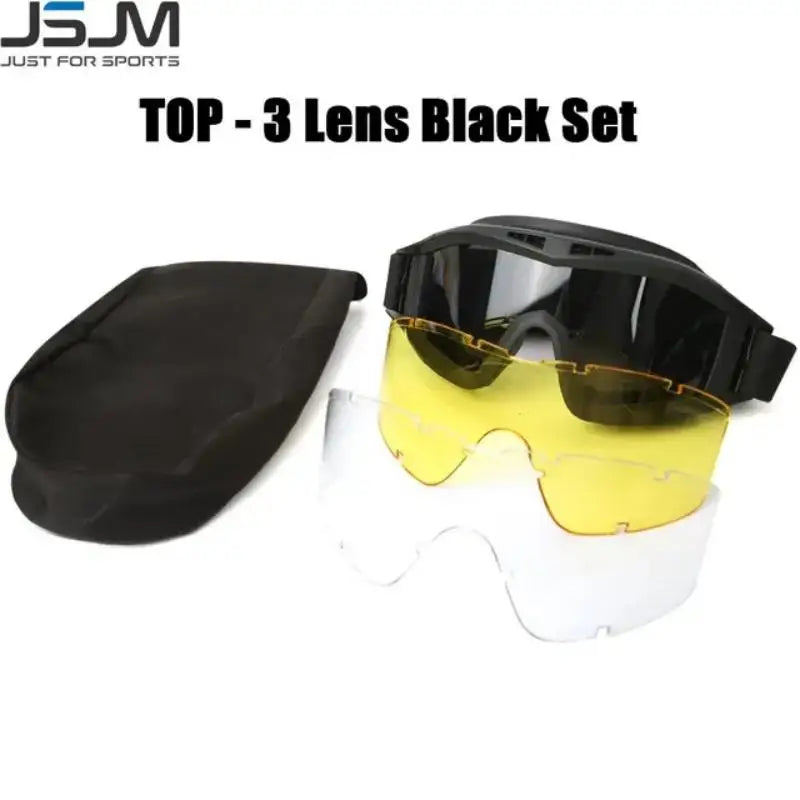 Outdoor Airsoft Tactical Goggles 3 Lenses Wind and Dust Resistant Shooting Motocross Mountaineering Glasses CS Safety Protection