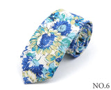 New Style Floral Printed 6cm Tie Blue Green Purple Skinny 100% Cotton Necktie For Men Women Wedding Party Suits Shirt Accessory