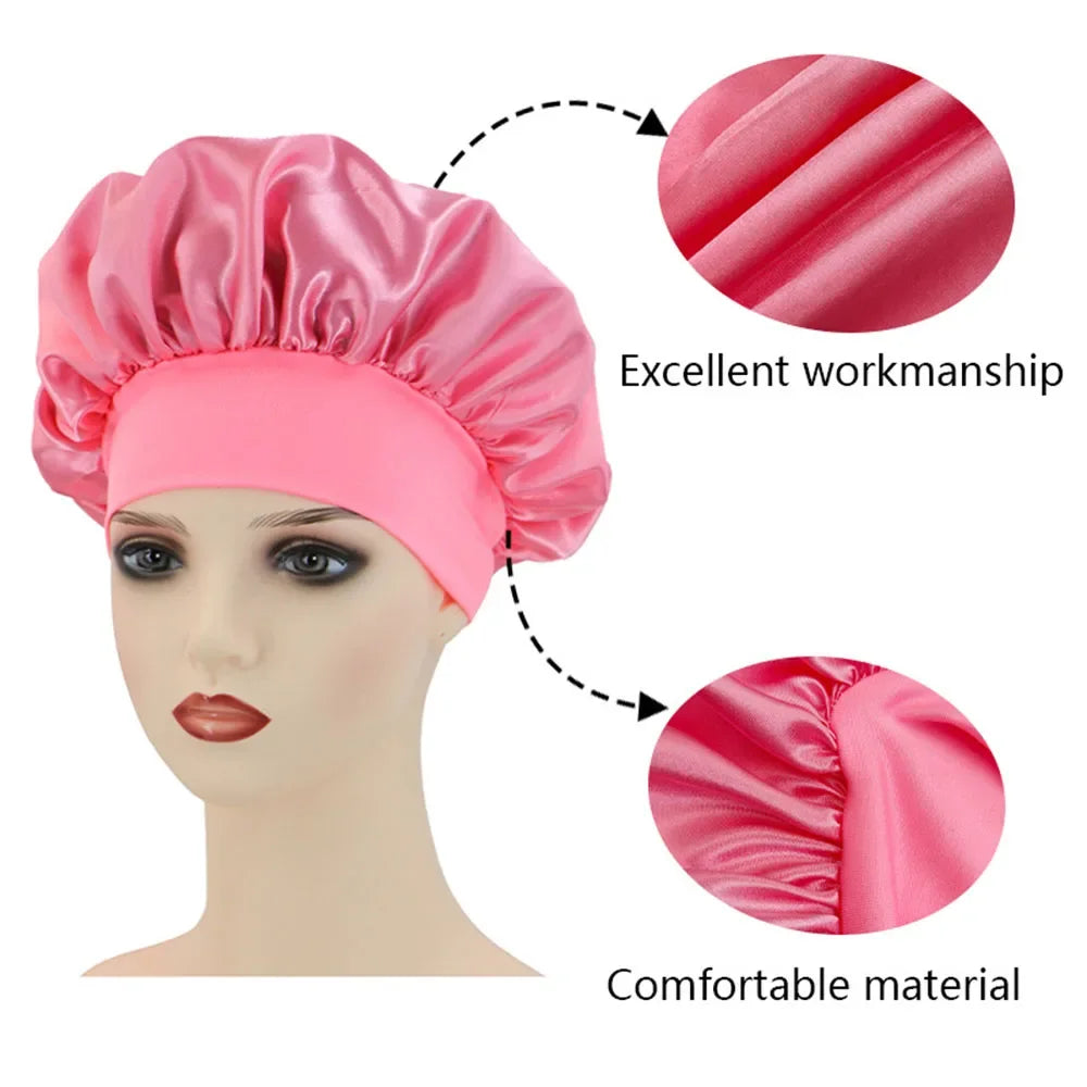 Newly Satin Night Hair Cap Women's Solid Sleeping Hat Sleep Care Bonnet Nightcap For Women Unisex Cap