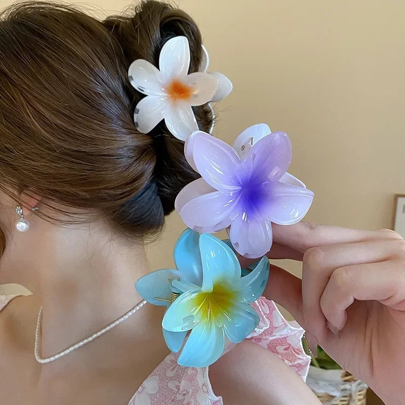Hot Bohemia Gradient Colorful Acrylic Egg Flowers Hair Claw Clips For Women Beach Forest Style Sweet Headwear New Accessories