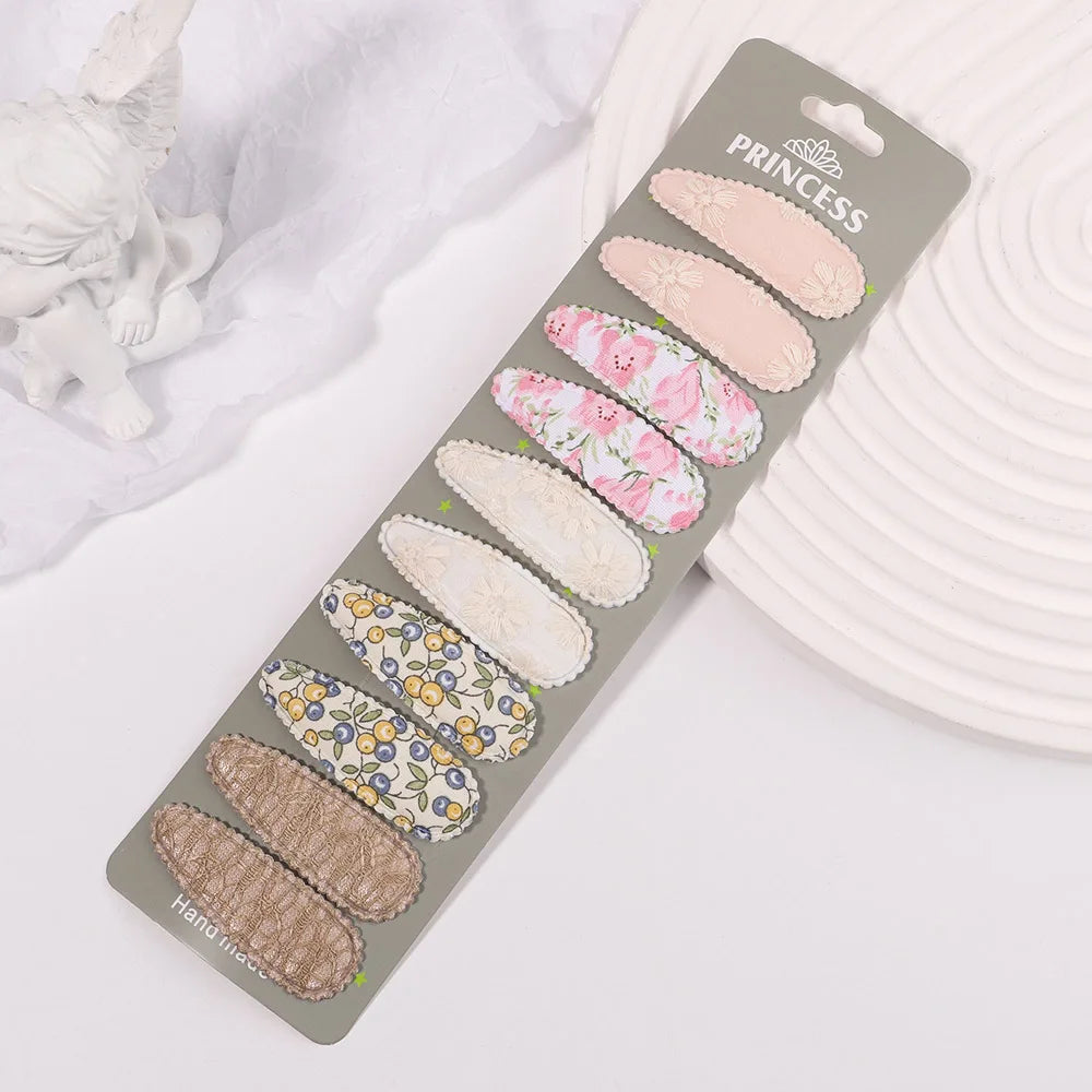 10Pcs/set 2.2'' Printed Embroidery Waterdrop Shape Hair Clips For Cute Girls BB Hairpin Barrettes Headwear Kids Hair Accessories