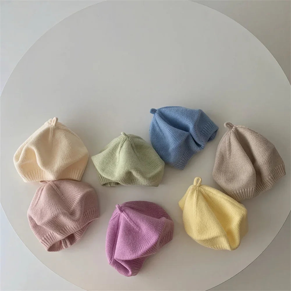 Fashion Cute Baby Knitted Beret Hat Solid Color Children's Warm Hats Autumn Winter Cap For Kids Outdoor Bonnet Accessories Gift