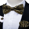 Classic Black Men Bow Ties 100% Silk Bowties Butterfly Pocket Square Cufflinks Set Suit Paisley Gold Pre-Tied Bow Tie DiBanGu