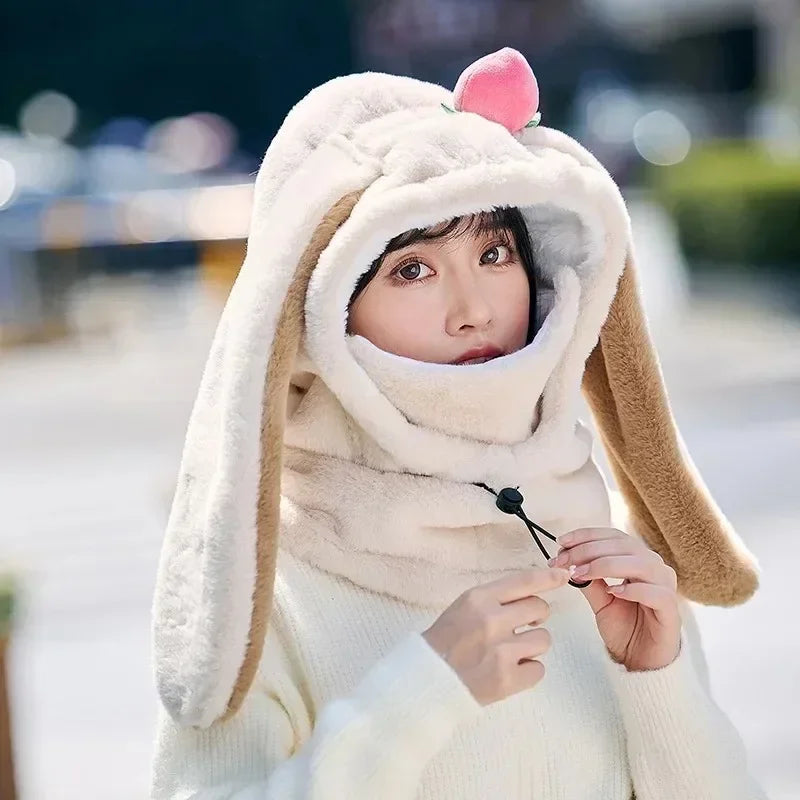 Cartoon Rabbit Ear Ski Helmet Cover Comfortable Soft Cycling Skiing Helmet Hat Lovely Winter Warm Plush Cap for Girl Women