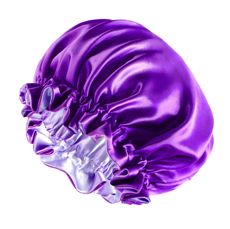 New Solid Elastic Double Layer Satin Bonnet Nightcap Women Night Sleep Hair Protection Hat Reversible Sleeping Hat Hair Care New
