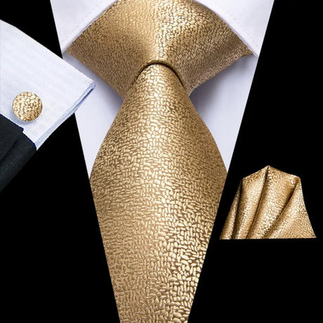 Hi-Tie Designer Gold Solid Silk Wedding Tie For Men Handky Cufflink Gift Men Necktie Fashion Business Party Dropshiping