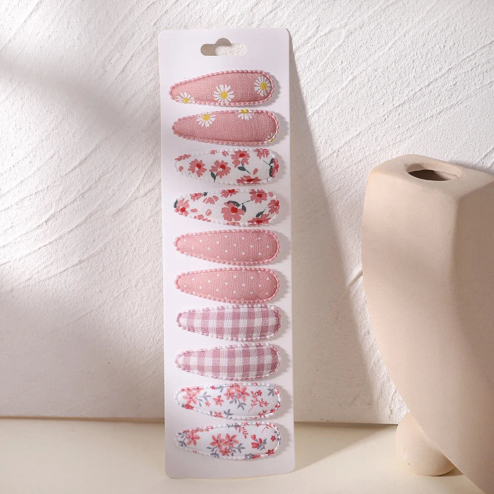 10Pcs/Lot Hair Clip Newborn Print Cotton Alloy Hair Bow Snap Set Fabric Plaid Hairpins Girls Kids Headwear Baby Hair Accessories