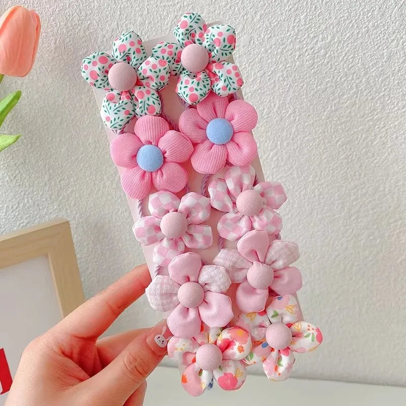 10Pcs/Set Big Bow Flower Elastic Hairbands Children Girls Sweet Hair Ties Fashion Headbands Hair Accessories Rubber Band For Kid