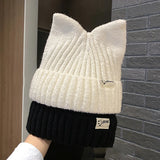 Cute Cat Ears Beanies For Women Autumn And Winter Warm Ear Protection Sweet Versatile Pullover Knitted Hats