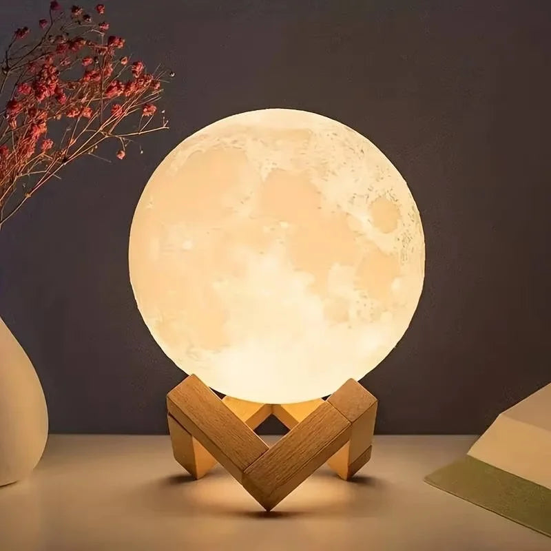 LED Night Light Moon Lamp DIY Starry Lamp Full Moon 3D Lamp Bedroom Decor Kids Birthday Gift Battery Power with Wooden Stand
