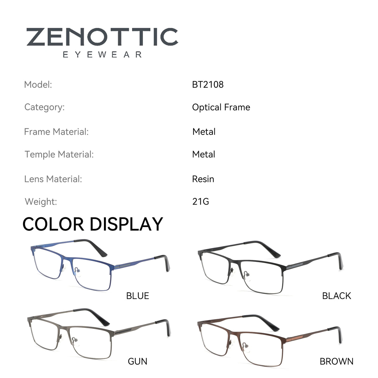 ZENOTTIC Men Titanium Alloy Optical Glasses Frame Fashion Male Square Eyewear Ultralight Metal Non-Prescription Eyeglasses