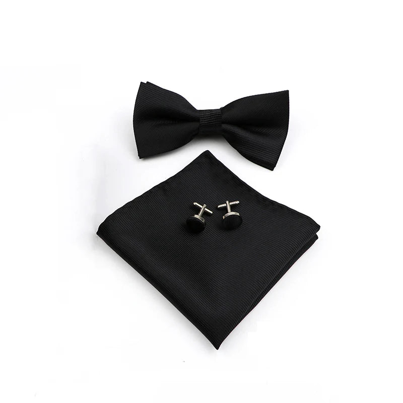 Men Ties Set Solid Color Bowtie Cravat Cufflinks Handkerchief Fashion Butterfly Party Wedding Bow Ties For Men Shirt Accessories