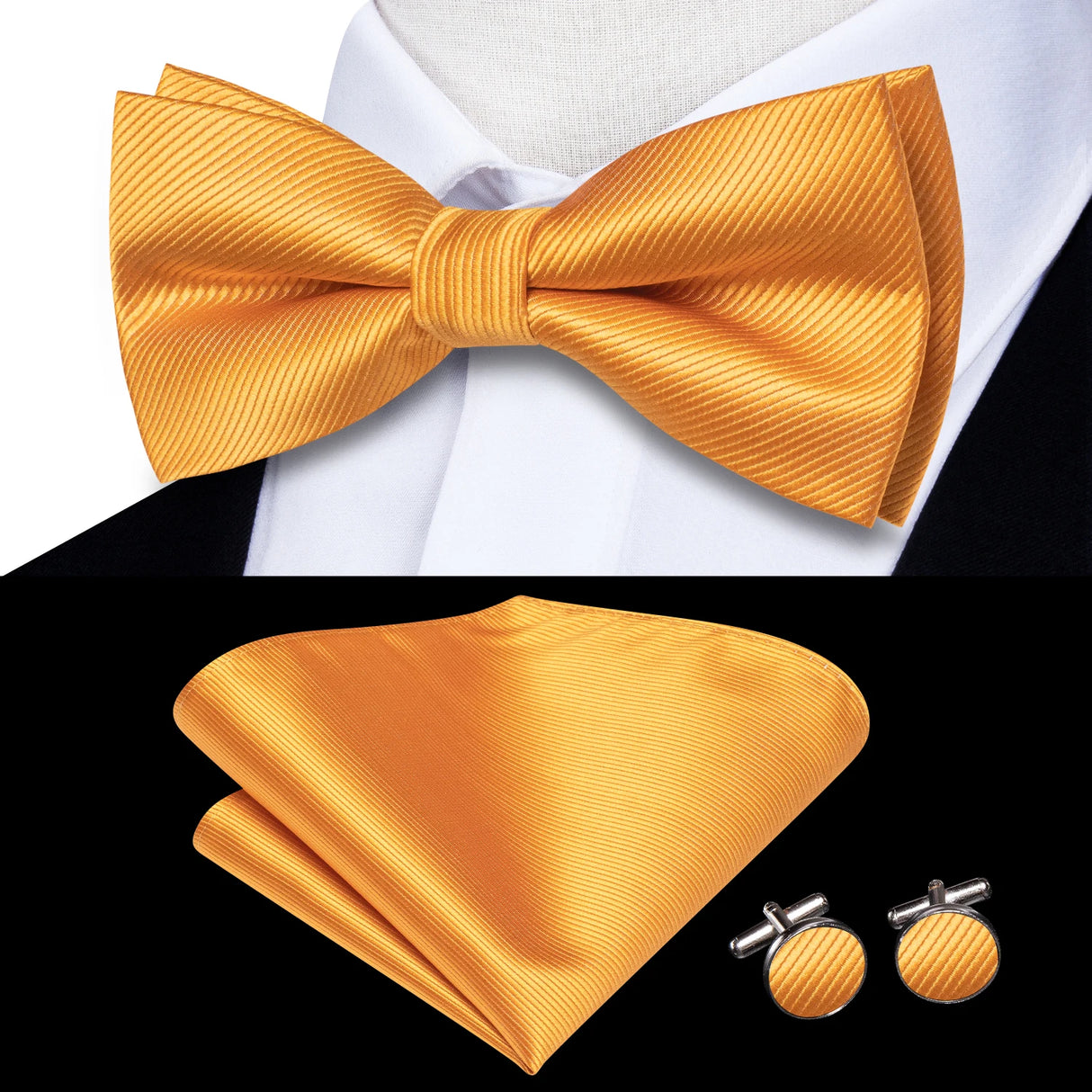 Dropshipping Solid Silk Mens Bow Tie Hanky Cufflinks Set Pre-tied Butterfly Knot Bowtie Wholesale for Male Wedding Business