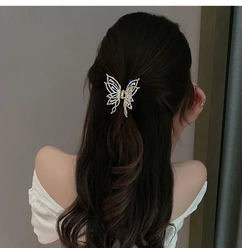 Kiss Jewelry Luxury Butterfly Hair Claw Clip Gold Plated Rhinestone Pearl Hairpin Women Korean Fashion Headwear Hair Accessories